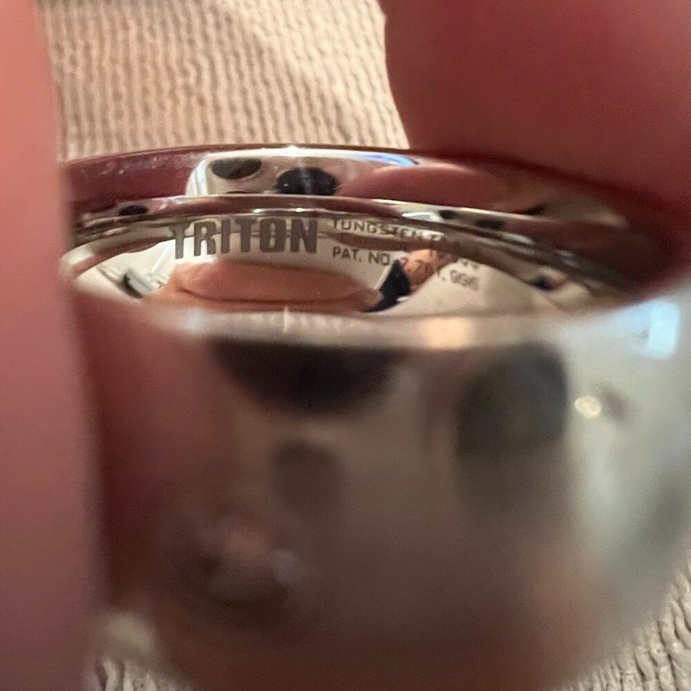 TRITON 8mm Tungsten .07ct Genuine DIAMOND Satin Center Beveled Edge Band Ring - Picture 3 of 4
